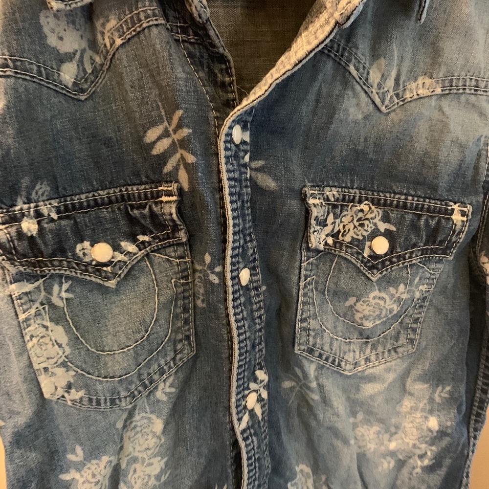 Blue jean true religion button up shirt